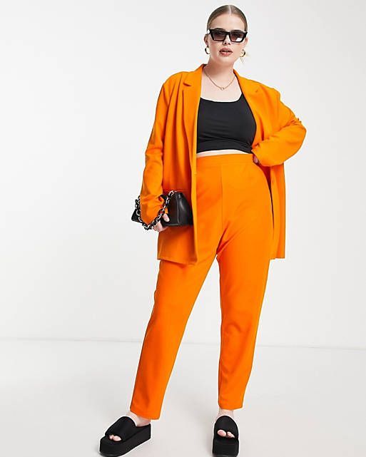 ASOS DESIGN Curve jersey tapered suit trouser in orange