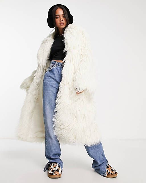 Weekday Mia faux fur coat in off white
