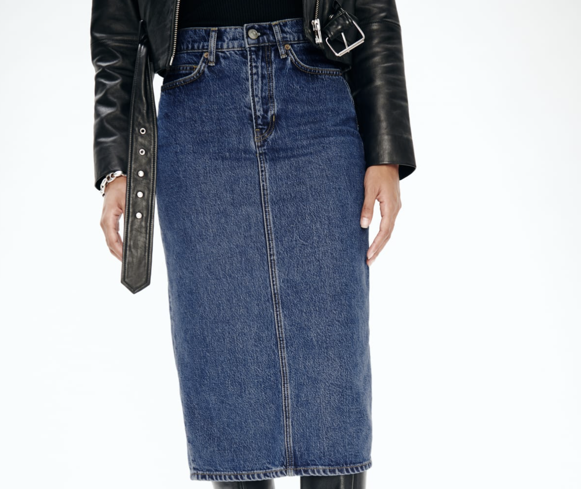 Grab Denim Recycled Blend Split Front Denim Midi Skirt In Light Blue  MYER