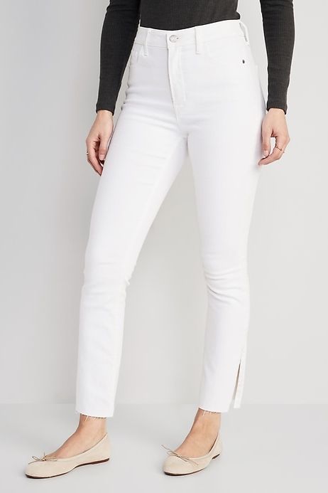 Extra High-Waisted Rockstar 360° Stretch Super-Skinny White Side-Split Jeans 