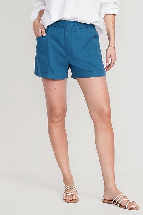 High-Waisted Linen-Blend Utility Shorts for Women