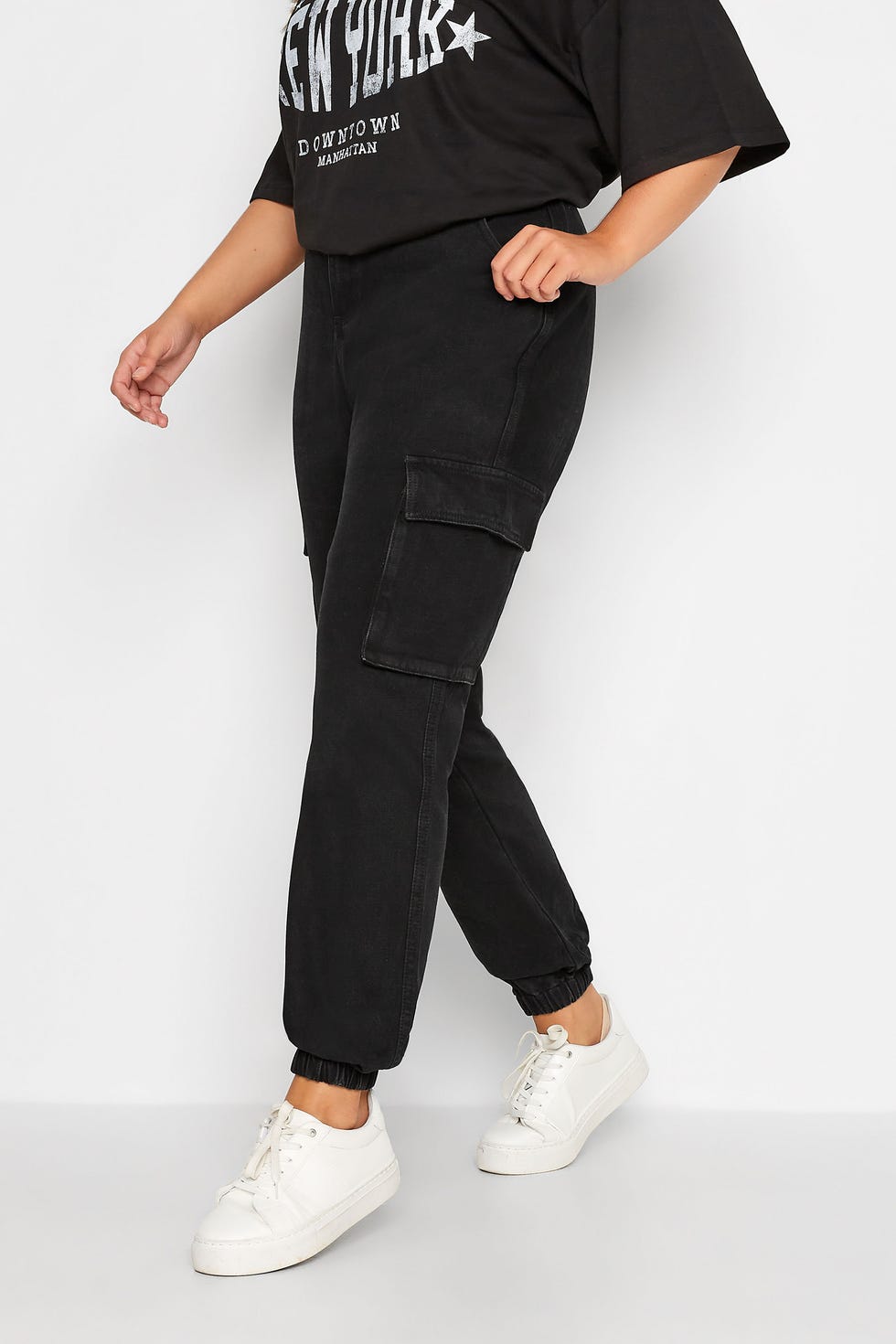 Curve Black Washed Cargo Jeans Curve Black Washed Cargo Jeans