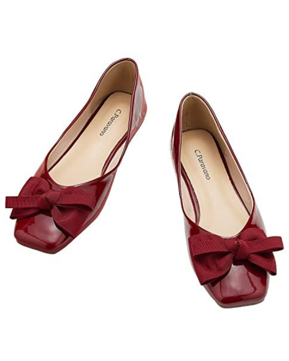 Red Square Toe Flats