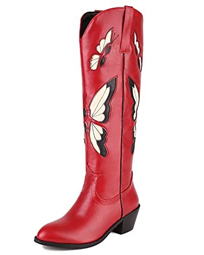 Butterfly Embroidery Western Cowboy Boots