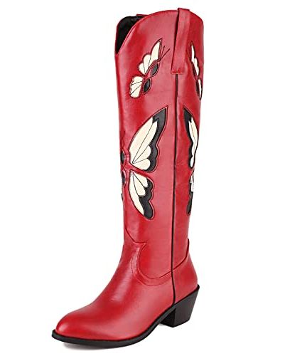 Butterfly Embroidery Western Cowboy Boots