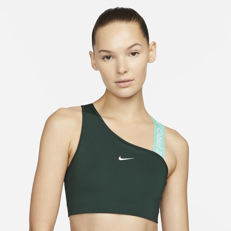 Nike, Intimates & Sleepwear, Nike Nonpadded Asymmetrical Drifit Sports Bra  Black Gold Womens