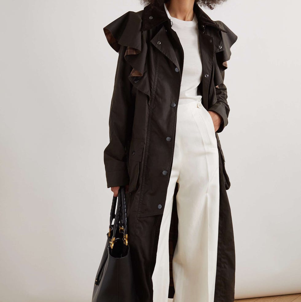 Ruffled Belted Coated-Cotton Trench Coat Ruffled Belted Coated-Cotton Trench Coat