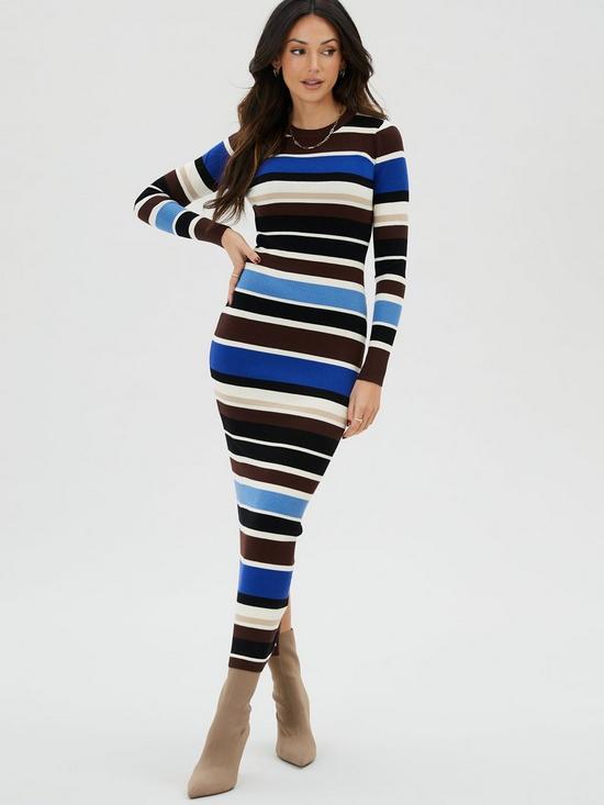 Knitted Stripe Midi Dress - Multi