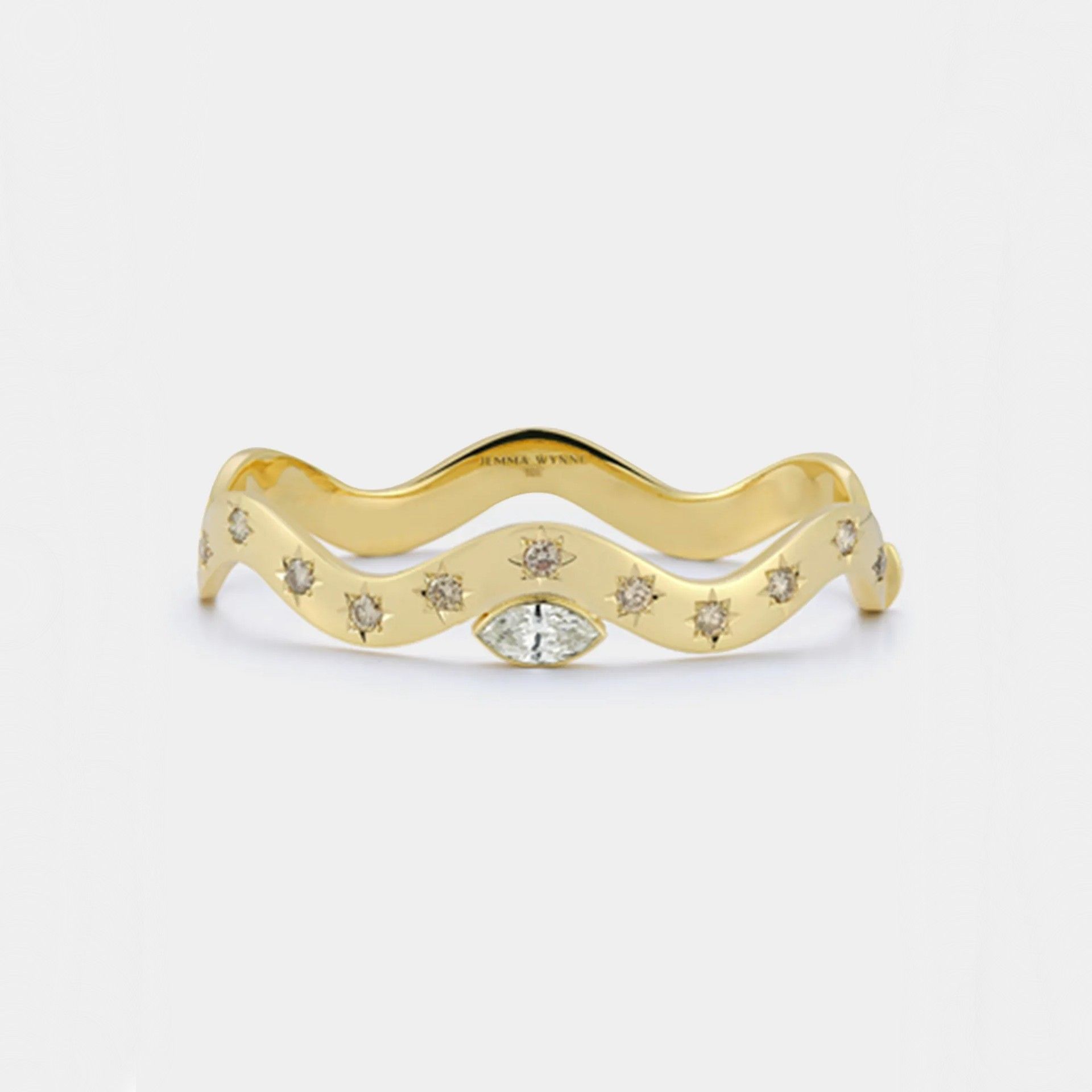 18k Yellow Gold Anniversary Wave Cuff With Diamond Marquis