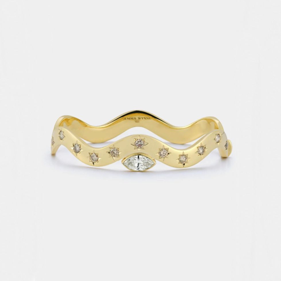 18k Yellow Gold Anniversary Wave Cuff With Diamond Marquis