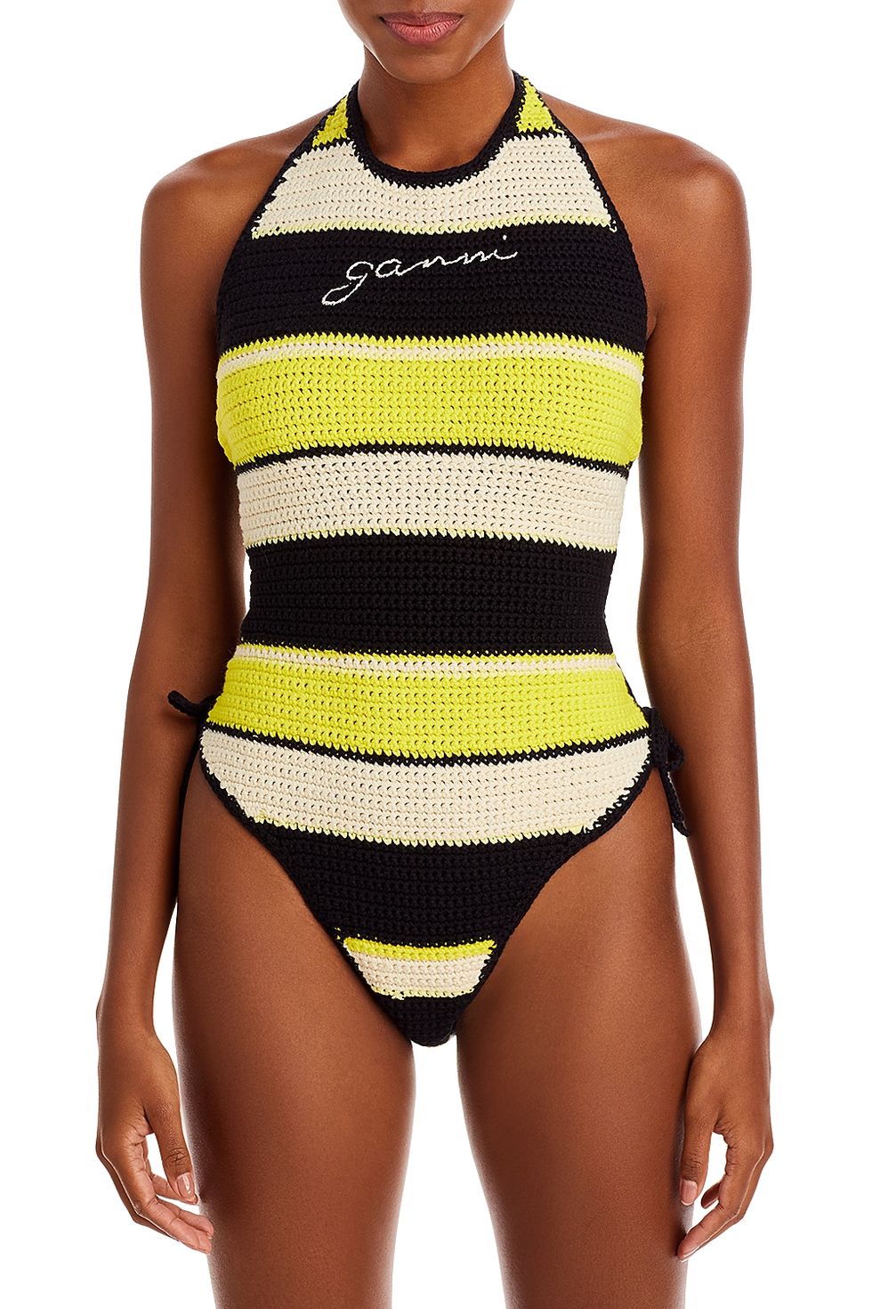 Crochet Stripe One-Piece Swimsuit