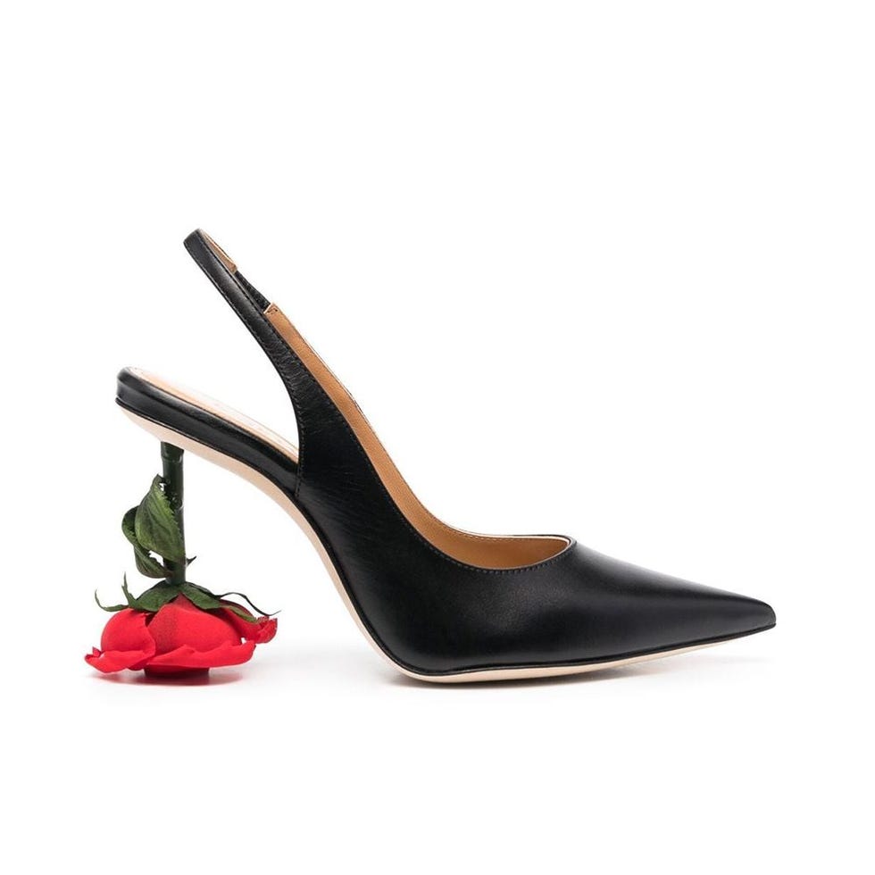 Leather Rose-Heel Slingback Pumps