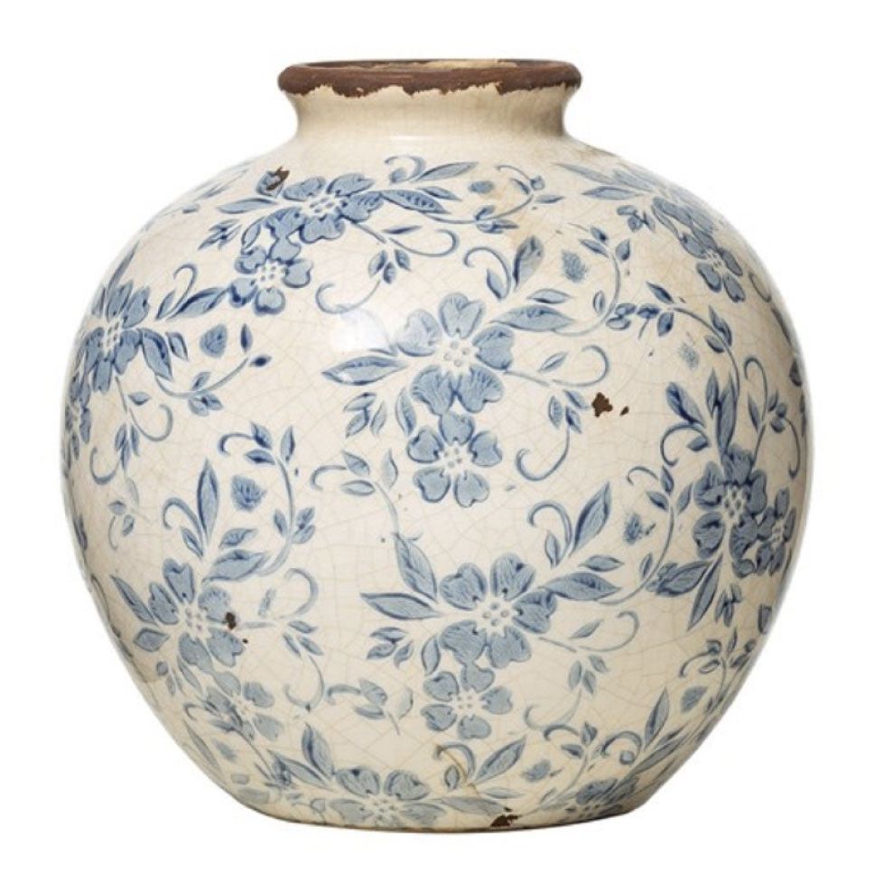 Transferware Style Terracotta Vase