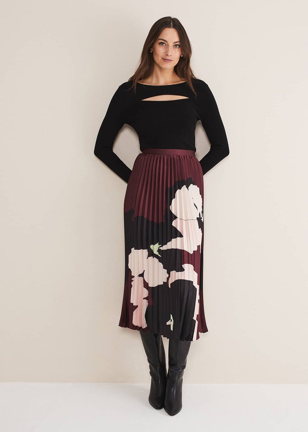 Delanie Satin Pleated Skirt