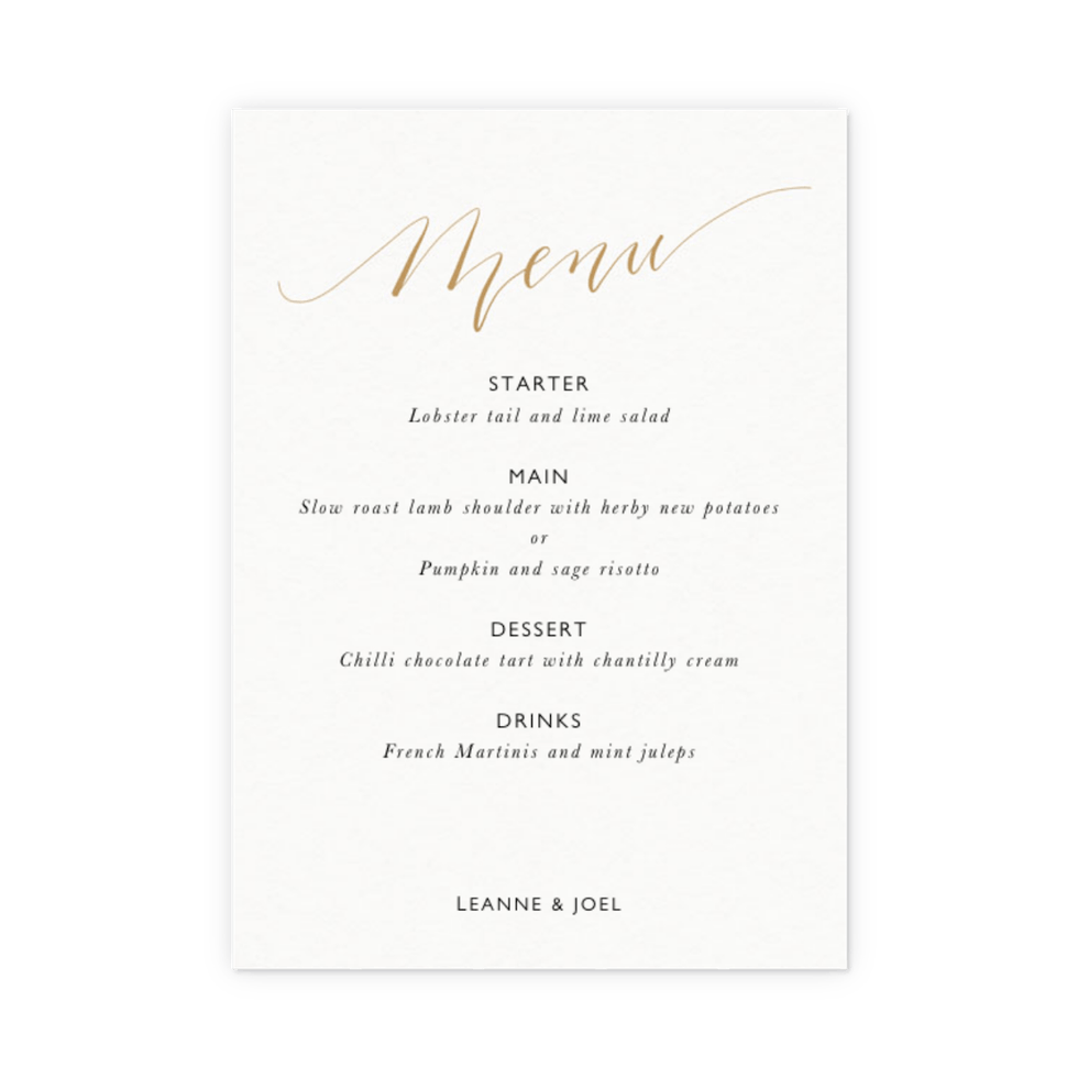 Calligraphy Menu Gold