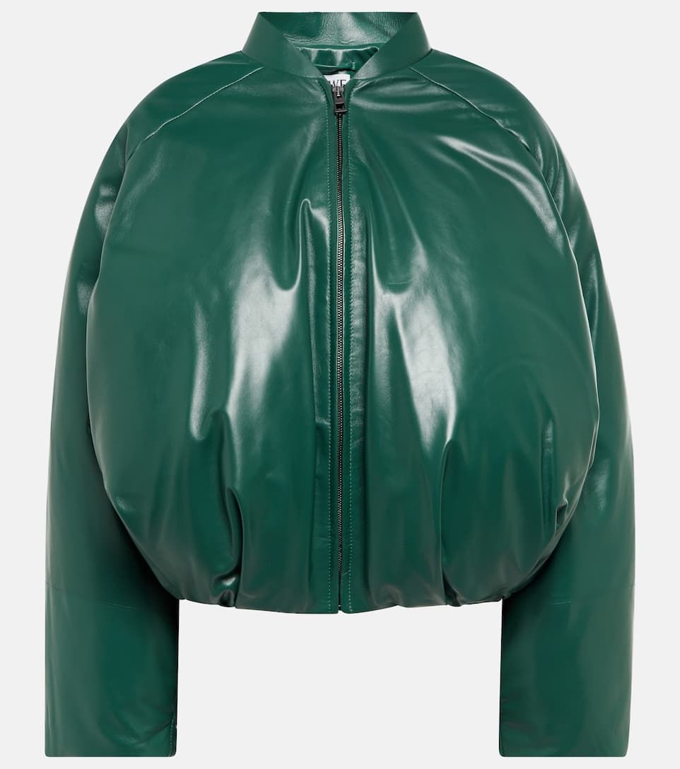 Padded leather bomber jacket