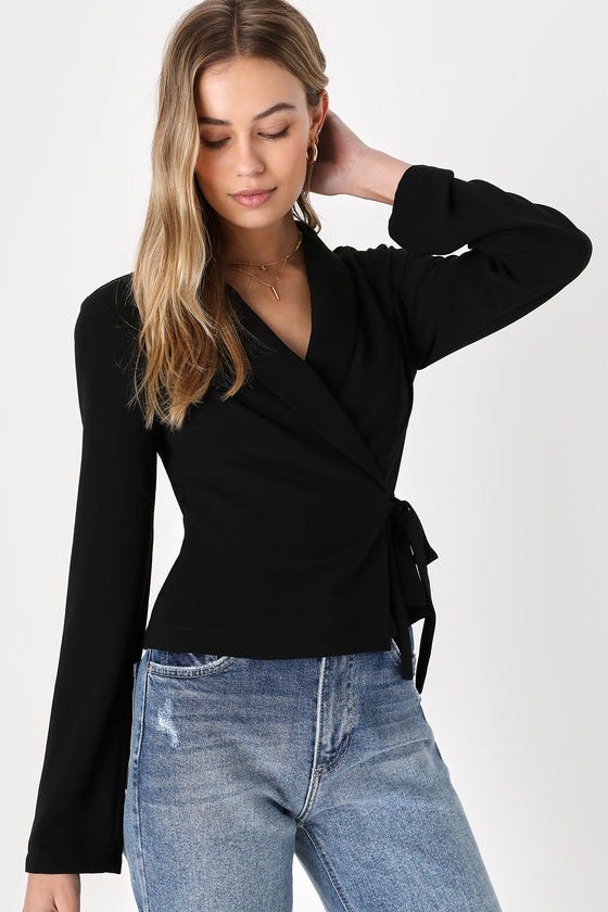 A Step Up Black Lightweight Wrap Blazer