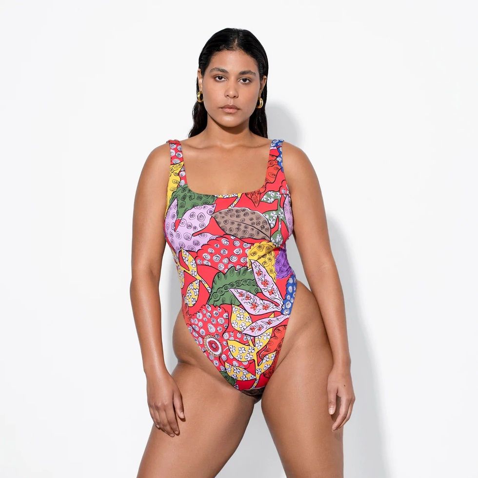 Sunset and Swim Plus Size Floral Two-Tone Two-Piece Tankini Set