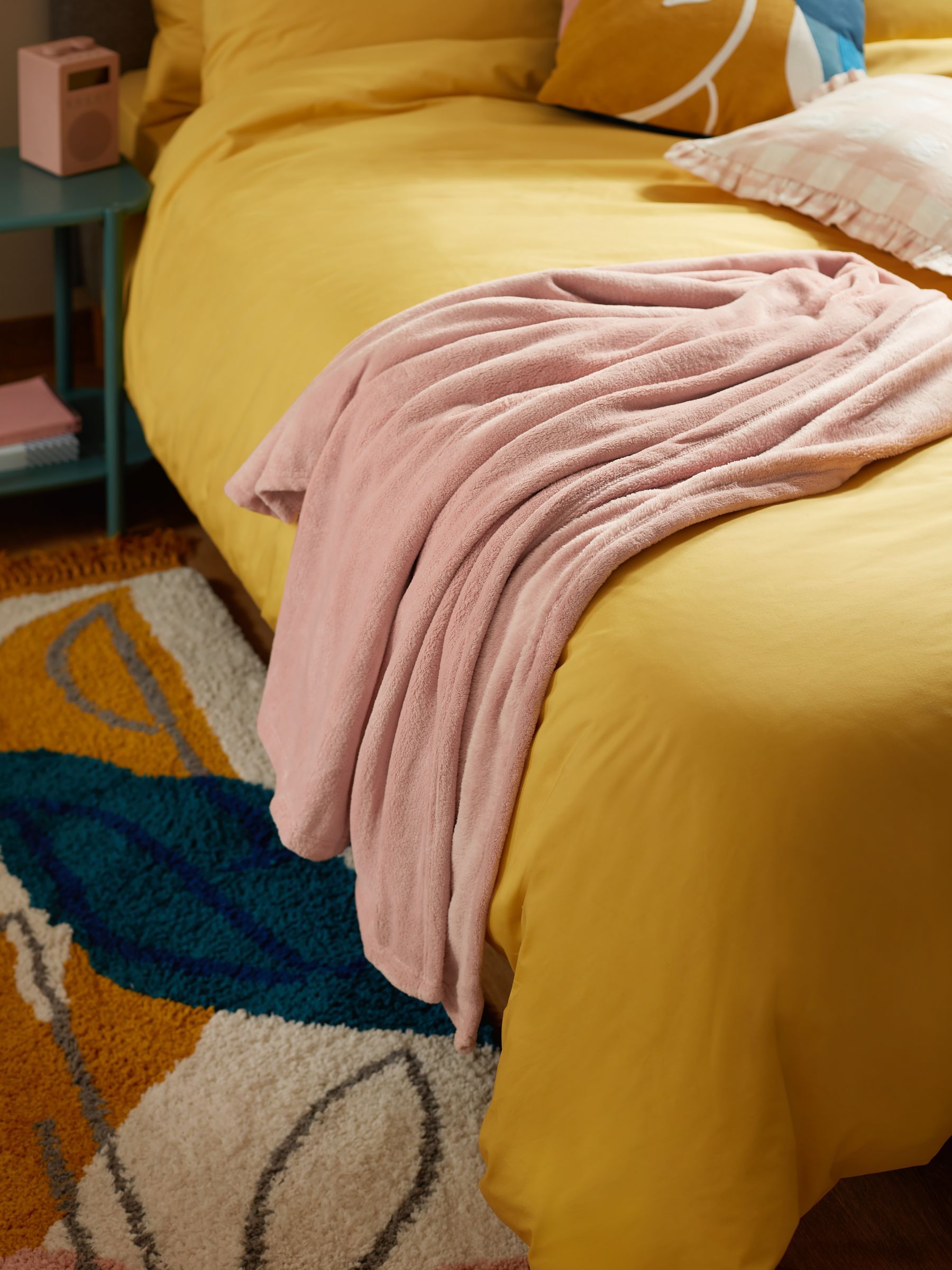 Mustard bed store throw and cushions