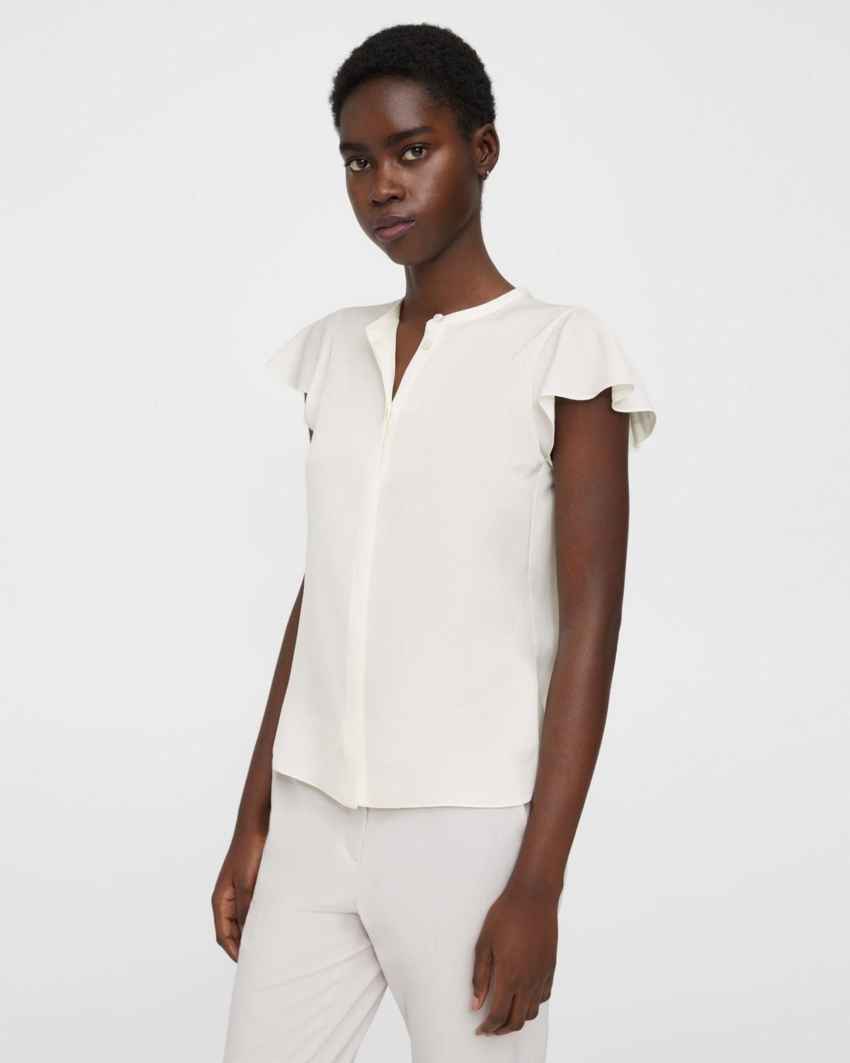 Ruffle Sleeve Top in Silk Georgette