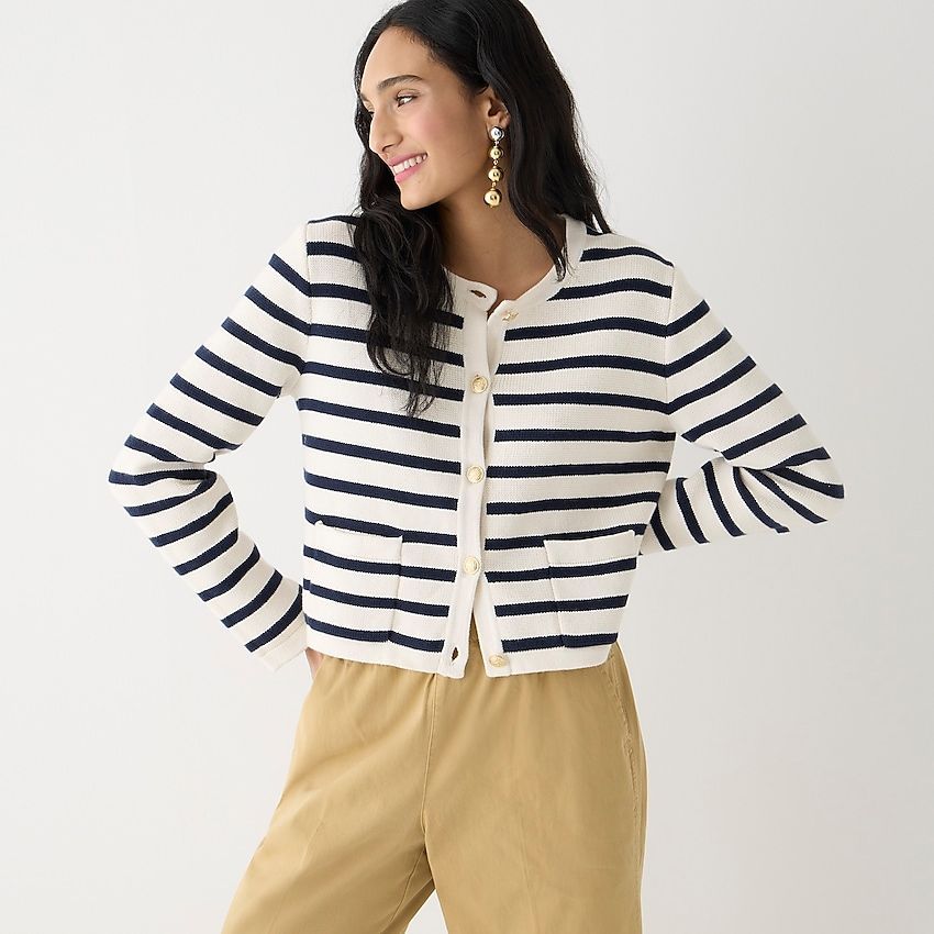 Emilie Patch-Pocket Sweater Lady Jacket in Stripe