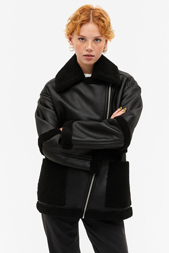 Monki oversized shop leather jacket