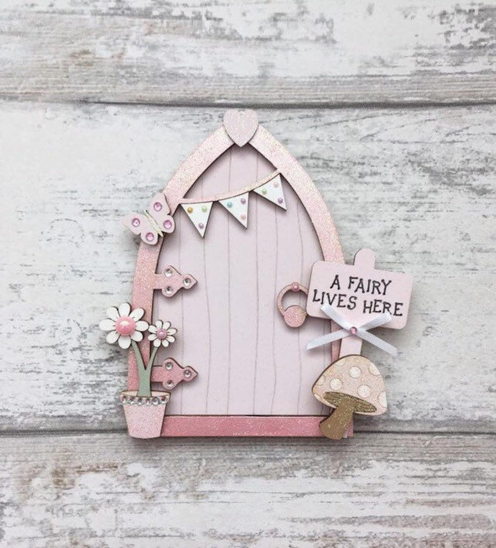 Pink Fairy Door With Butterfly, Girls Bedroom Wall Art, Fairy Decor 