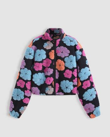 Floral Pattern Fluffy Oversized Jacket