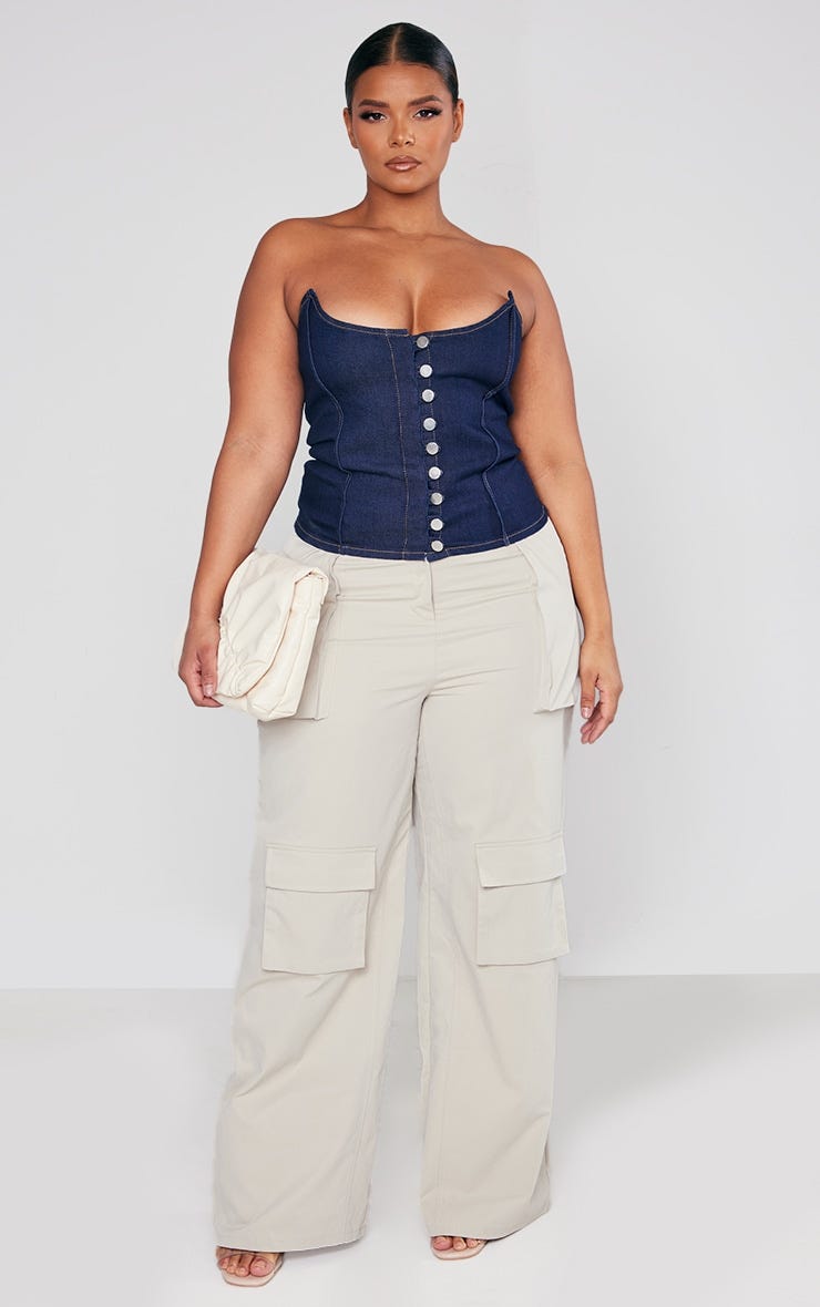 Pretty Little Thing Plus Indigo Button Front Denim Corset