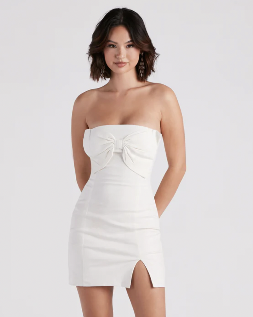 Perfect Bow Linen Strapless Mini Dress