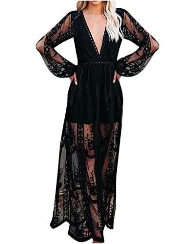 Lace See-Through Slit Maxi Dress