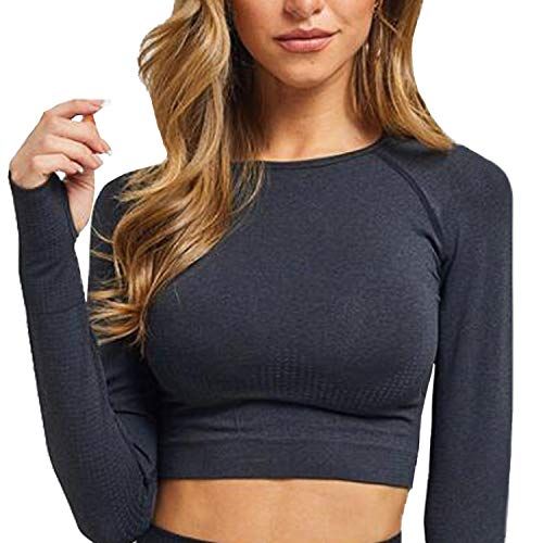 Womens Casual Loose Oversize Long Sleeves Crop Tops Workout Shirts Cropped  Tops
