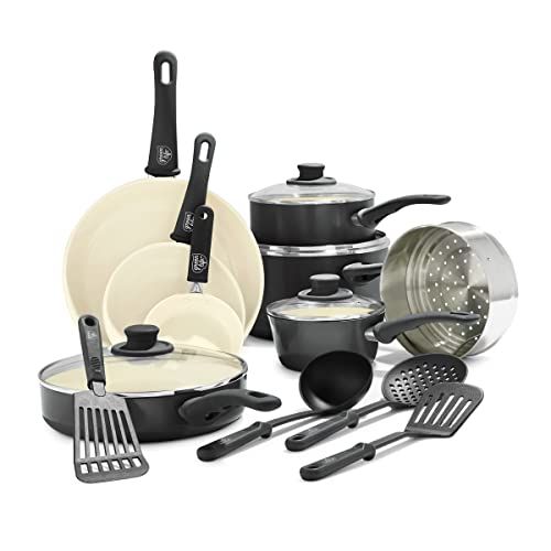 T-fal Initiatives Ceramic Nonstick Cookware Set 14 Piece Oven Safe 350F  Pots and Pans Black