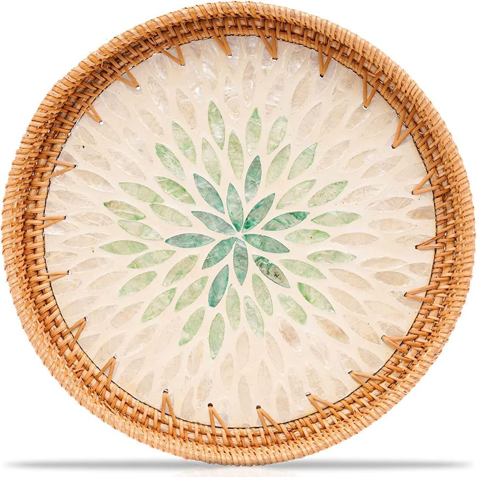 Rattan Tray with Mother of Pearl Inlay