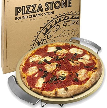 Round Cordierite Pizza Stone with Metal Support Stand Round Cordierite Pizza Stone with Metal Support Stand