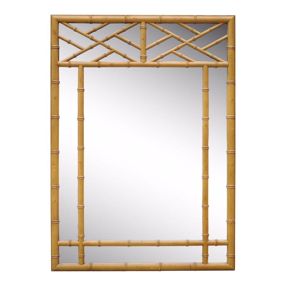 Vintage Hollywood Regency Mid Century Modern Faux Bamboo Open Fretwork Mirror