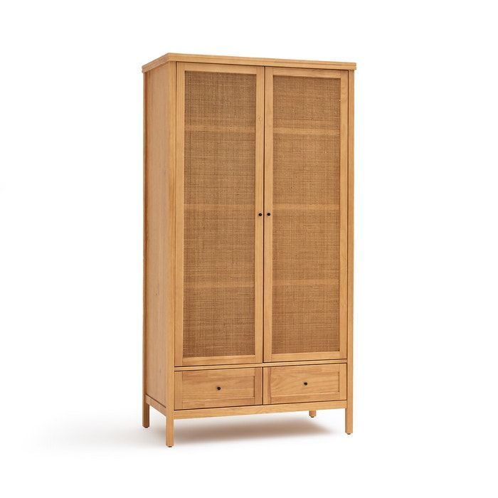 Solid pine and rattan wardrobe
