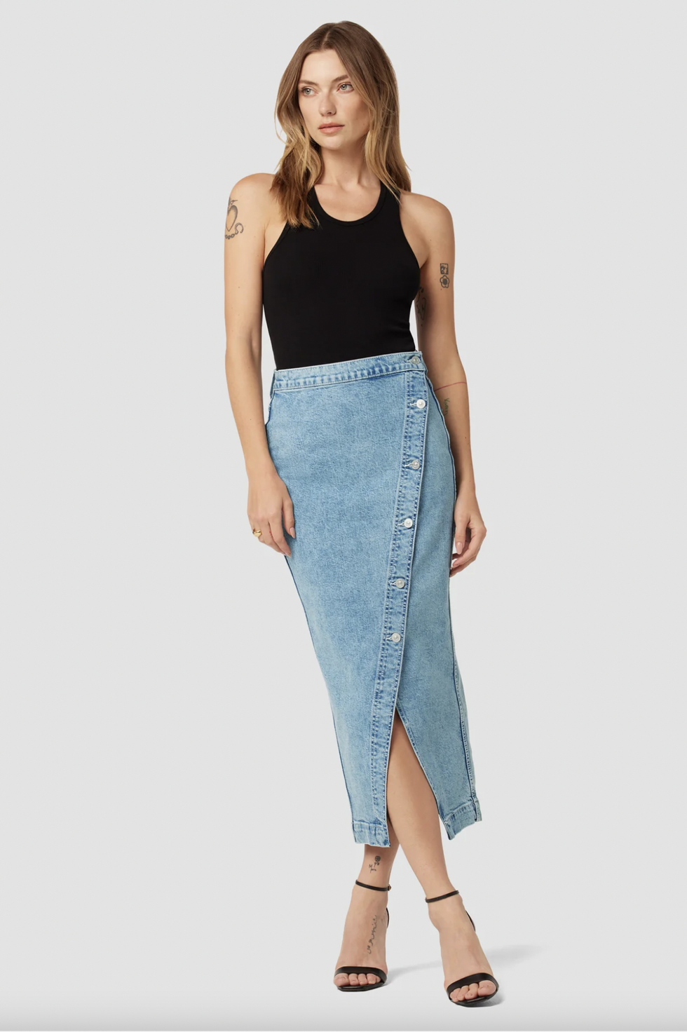 Hudson Jeans Asymmetric Stretch Denim Pencil Skirt 