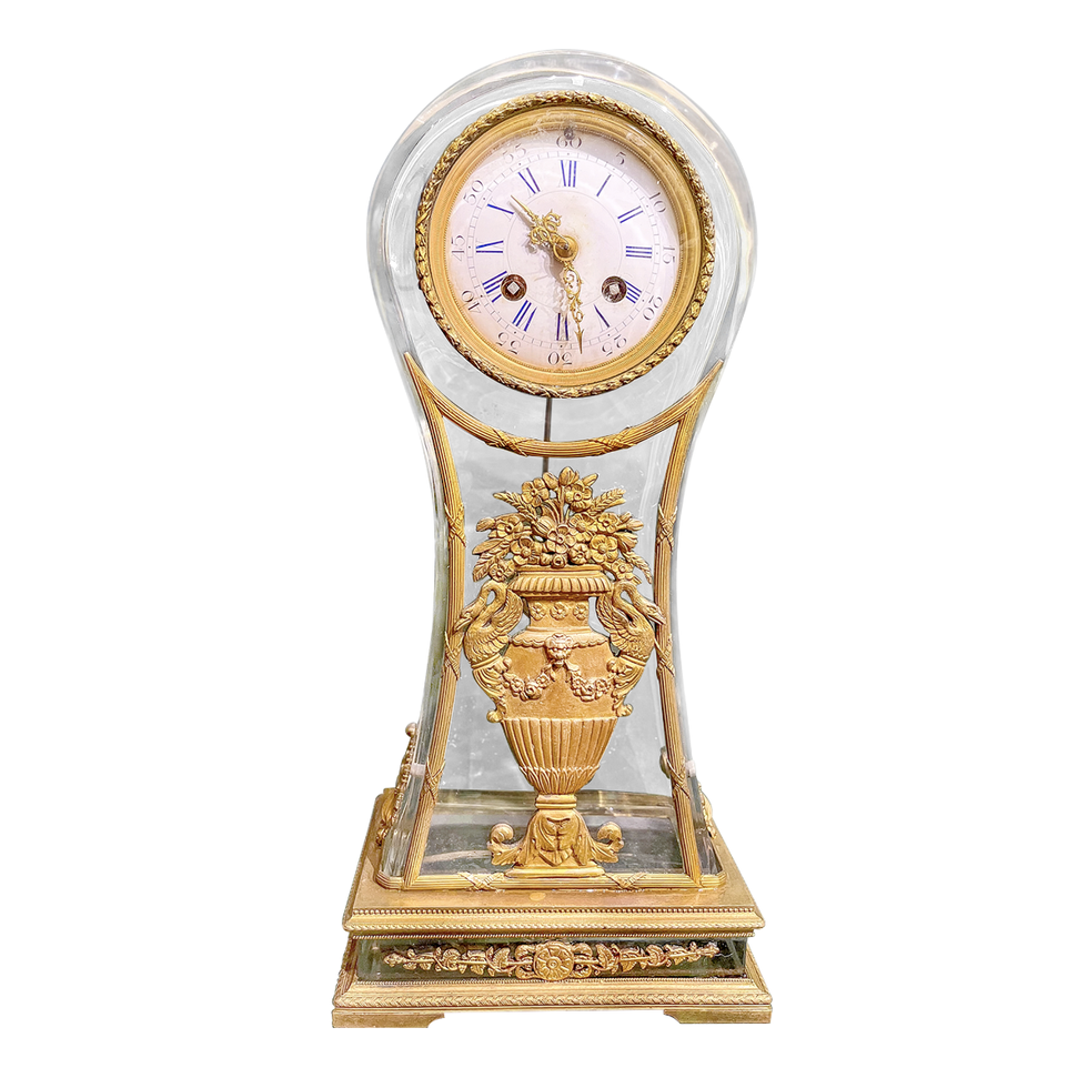 French Empire Style Gilt Bronze and Crystal Mantel Clock