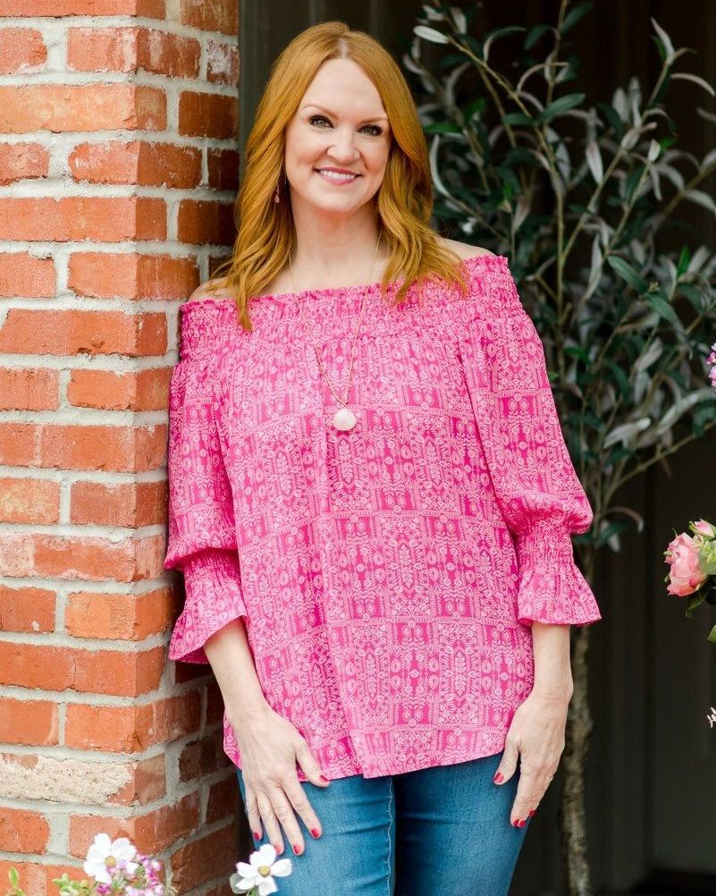 The Pioneer Woman Off The Shoulder 3/4 Sleeve Blouse - Beetroot