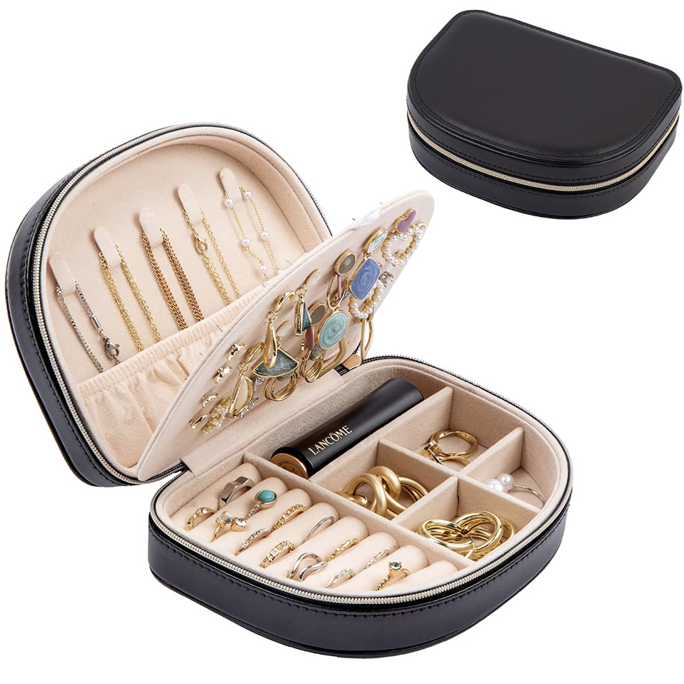Plush Velvet Travel Jewelry Case | Travel Jewelry Box, Jewelry Travel  Organizer | Jewelry Box for Women, Jewelry Travel Case with Mirror - Navy  Blue