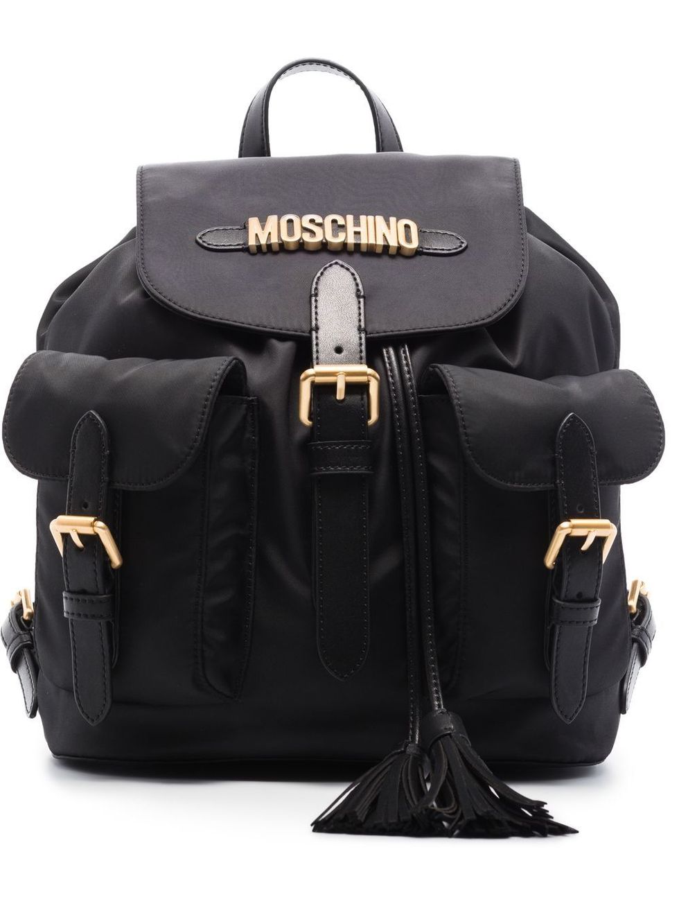 黑色精品包推薦：Moschino Logo扣飾後背包