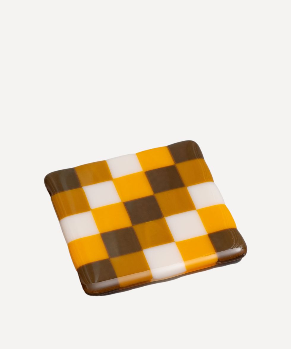 Checkered Glass Coaster,Retro 4 Colourway