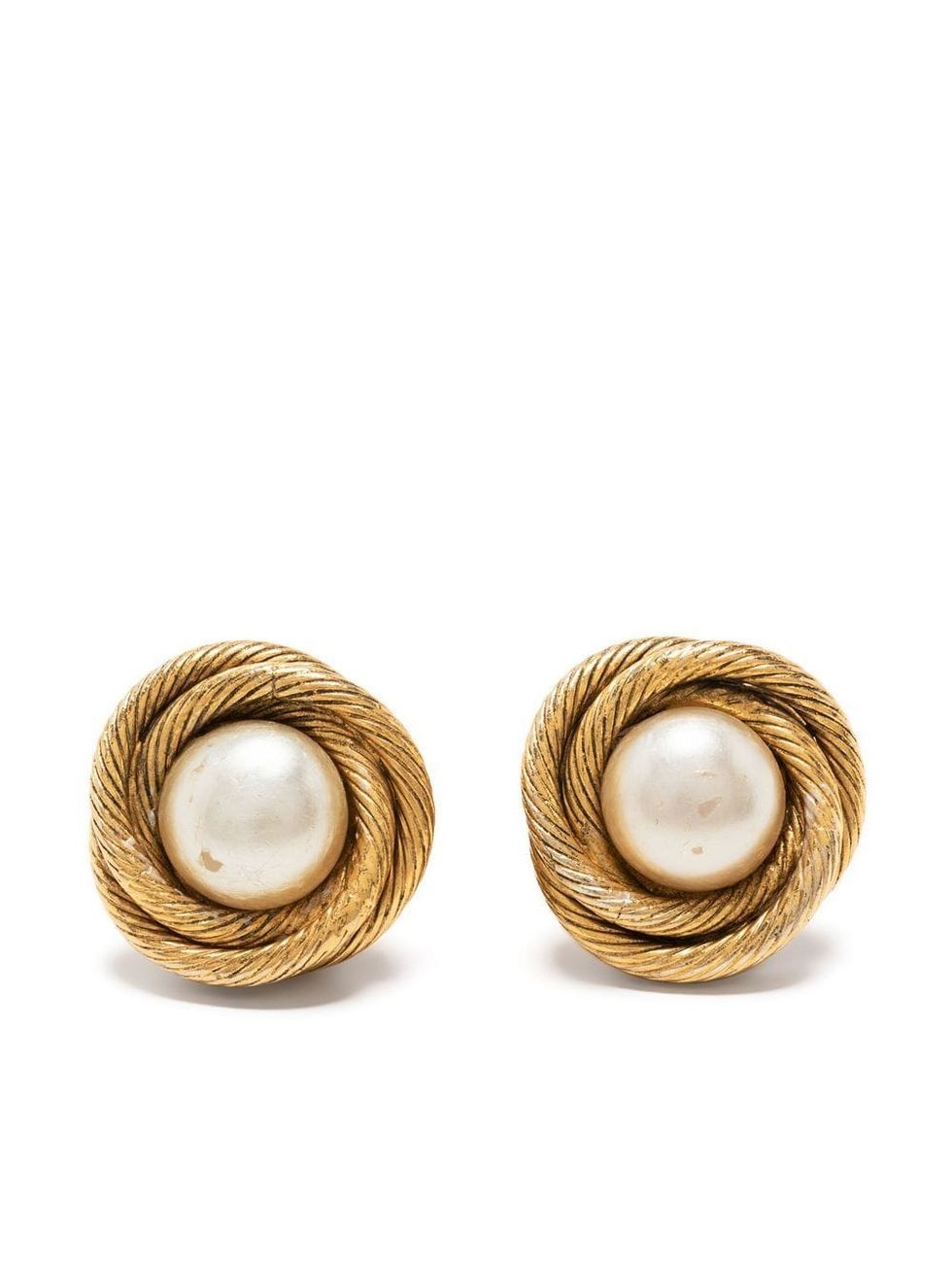 CHANEL Pre-Owned 1990s Clover Leaf drop-pearl clip-on Earrings