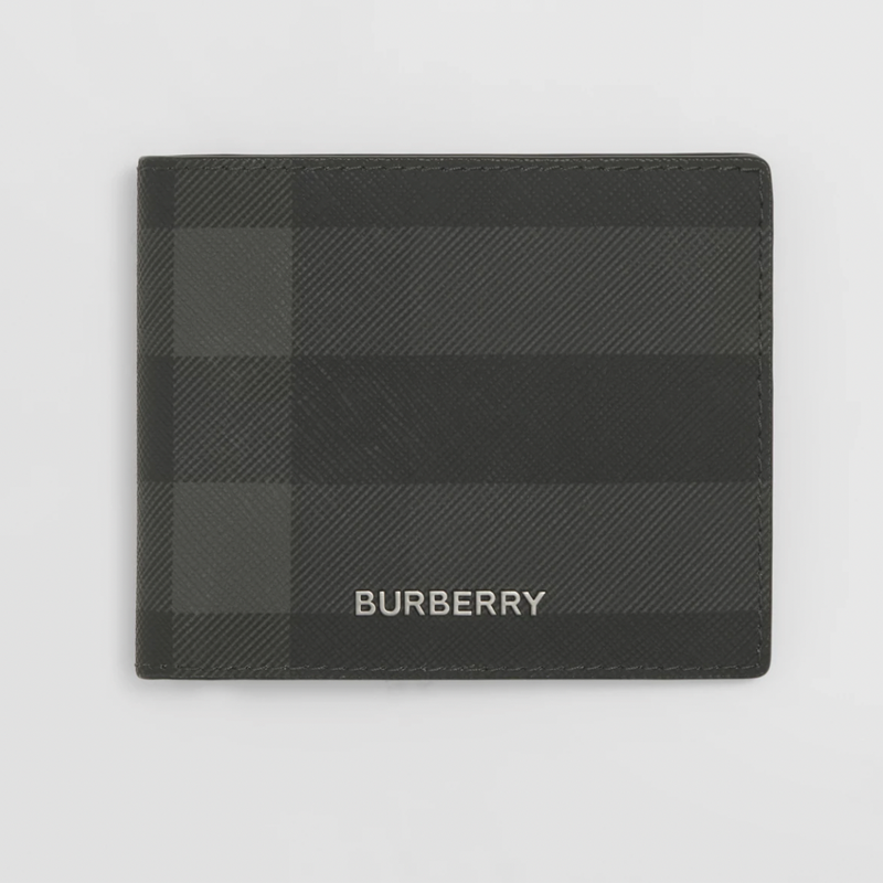 Burberry London Check Money Clip Wallet, Grey, One Size In Charcoal/black