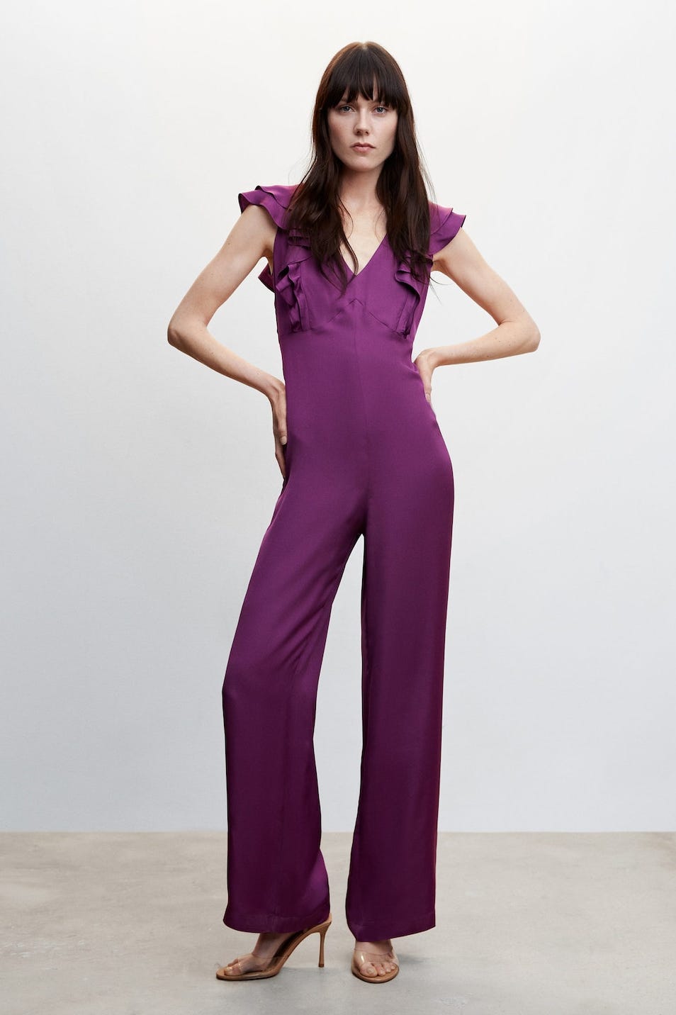 MANGO Open Back Ruffled Jumpsuit