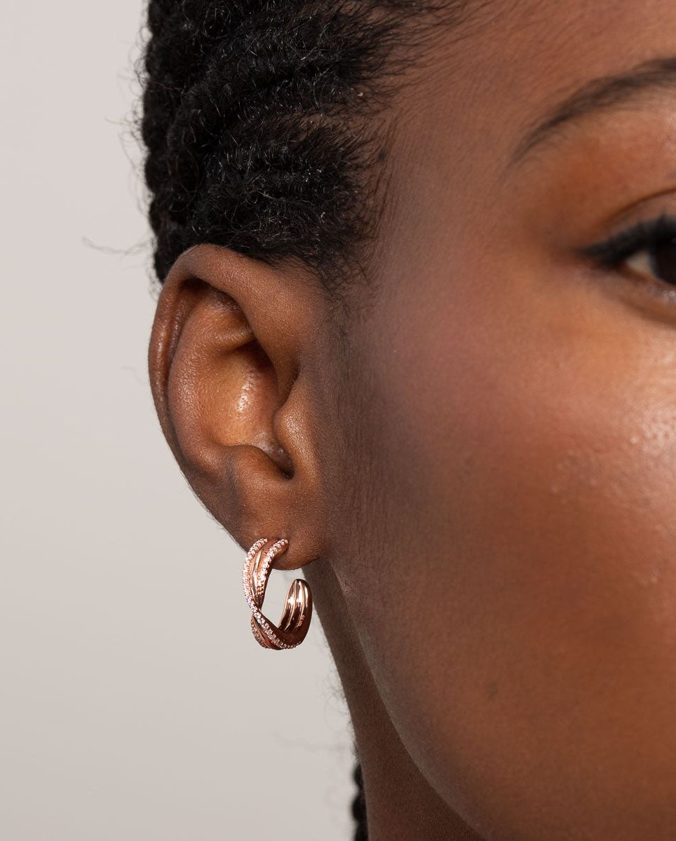 Astrid and Miyu Twist Pavé Hoops in Rose Gold