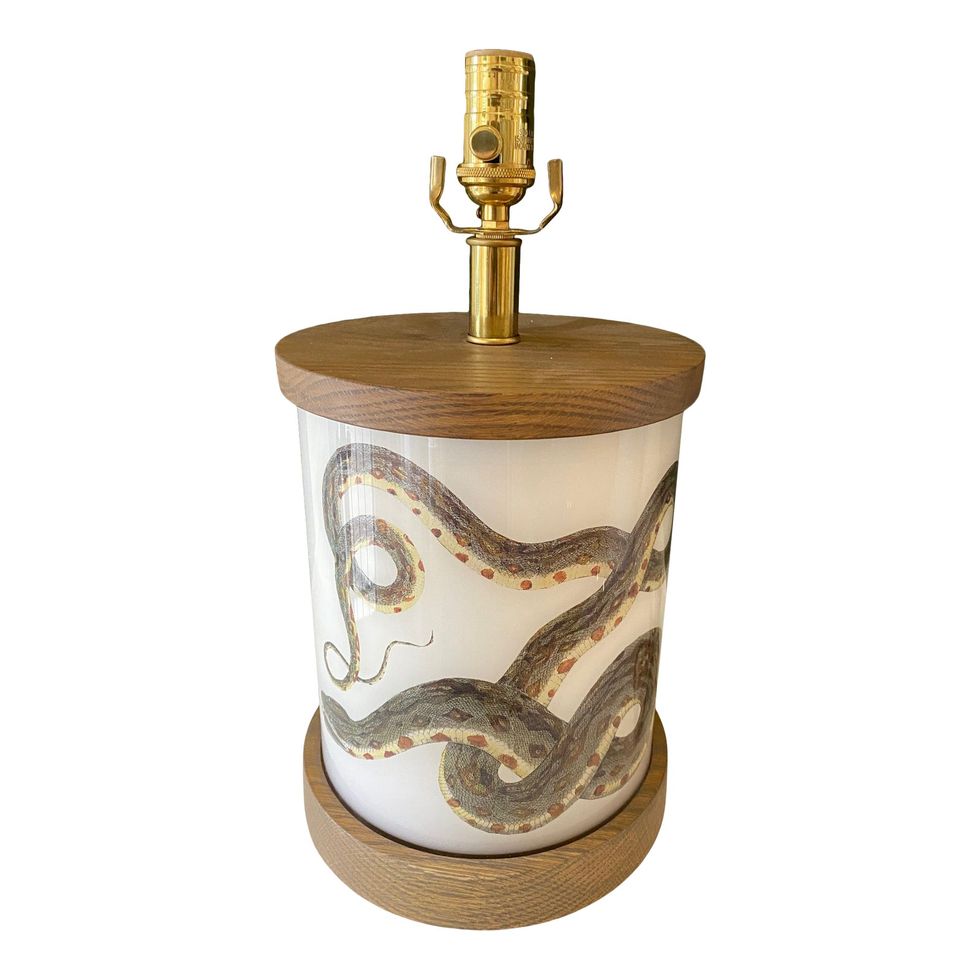 Serpent Lamp With Oak Base and Cap