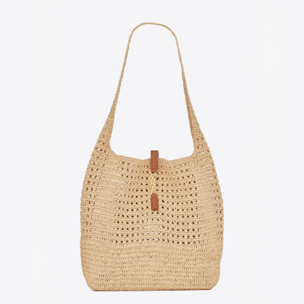 Hobo Raffia Bag in Crochet and Smooth Leather