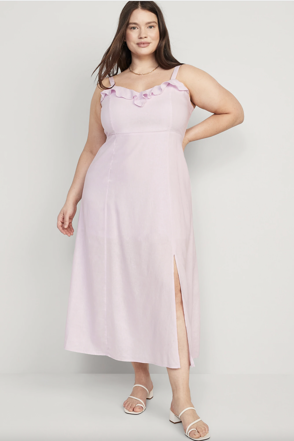 Fit & Flare Linen-Blend Ruffle-Trimmed Maxi Cami Dress for Women